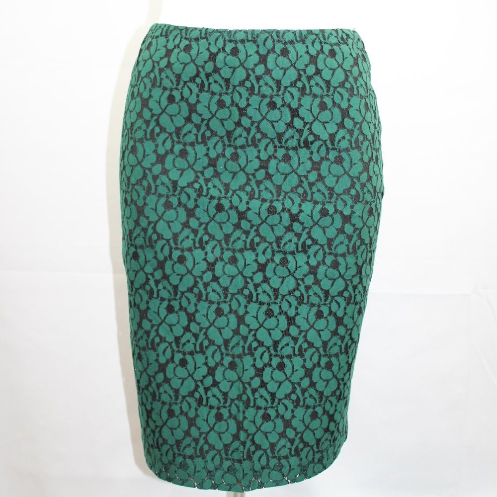 NY&CO Pencil Skirt 2 Green Black Floral Lace NEW